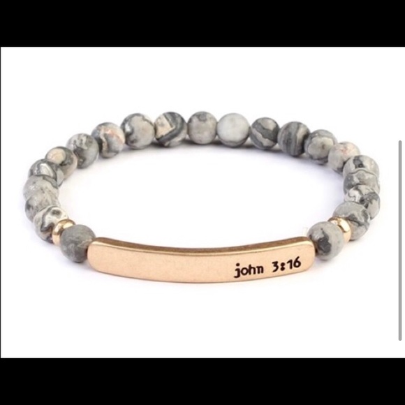 LAST ONE: JOHN 3:16 6mm natural stone bead stretch faith bracelet - Picture 2 of 2